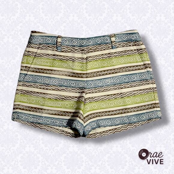 LOFT The Riviera Women's Short Size 0 Green Blue Boho Embroidery - Picture 1 of 3
